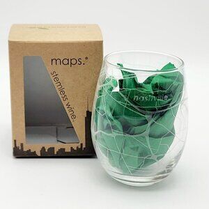 The Uncommon Green Stemless Wine Glass Etched Map of Nashville TN 15 oz Made USA